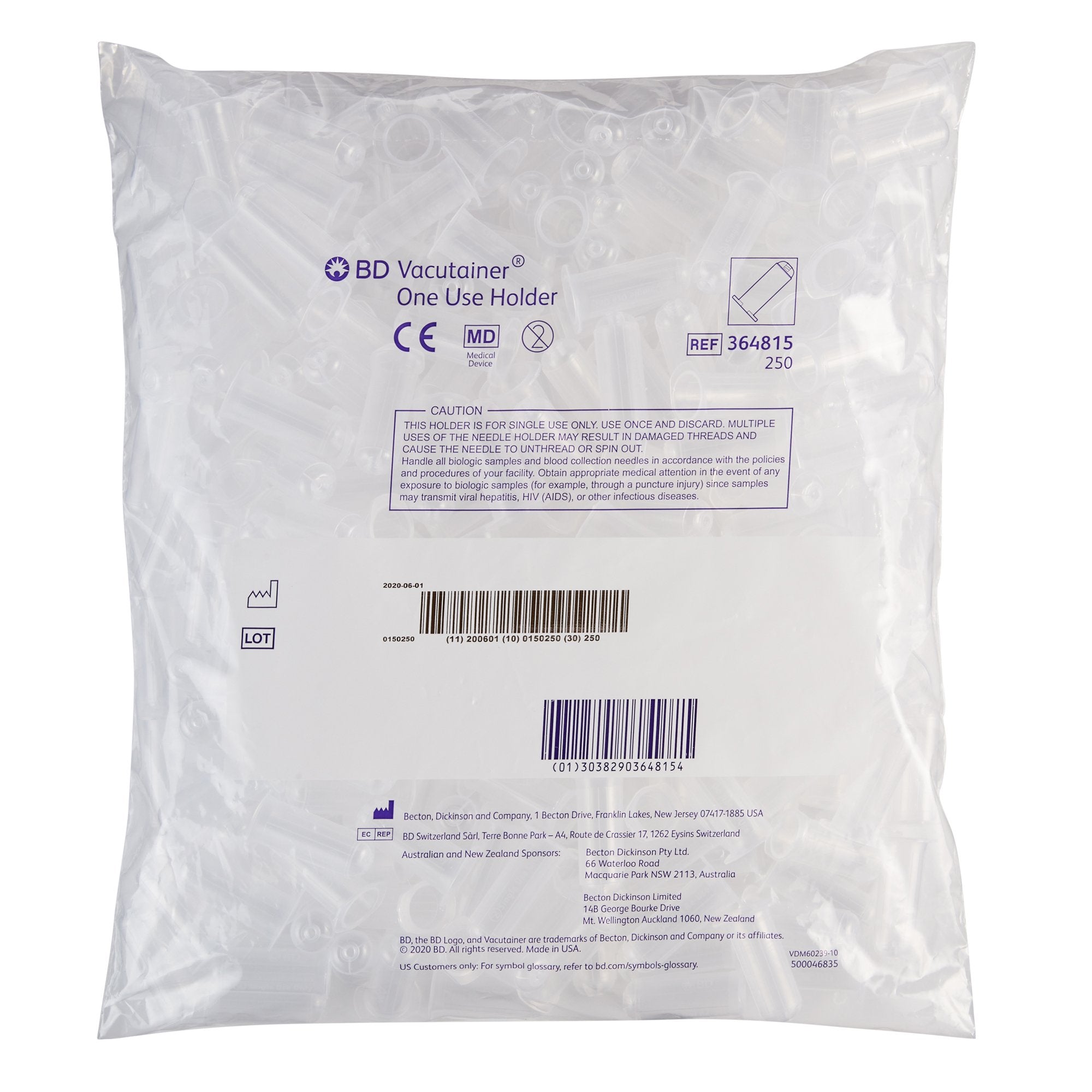 BD Vacutainer® Standard Size Tube Holder - Clear, Non-Stackable, Single Use for 13mm and 16mm Diameter Tubes - 250 Holders BD Vacutainer® Standard Size Tube Holder - Clear, Non-Stackable, Single Use for 13mm and 16mm Diameter Tubes - 250 Holders